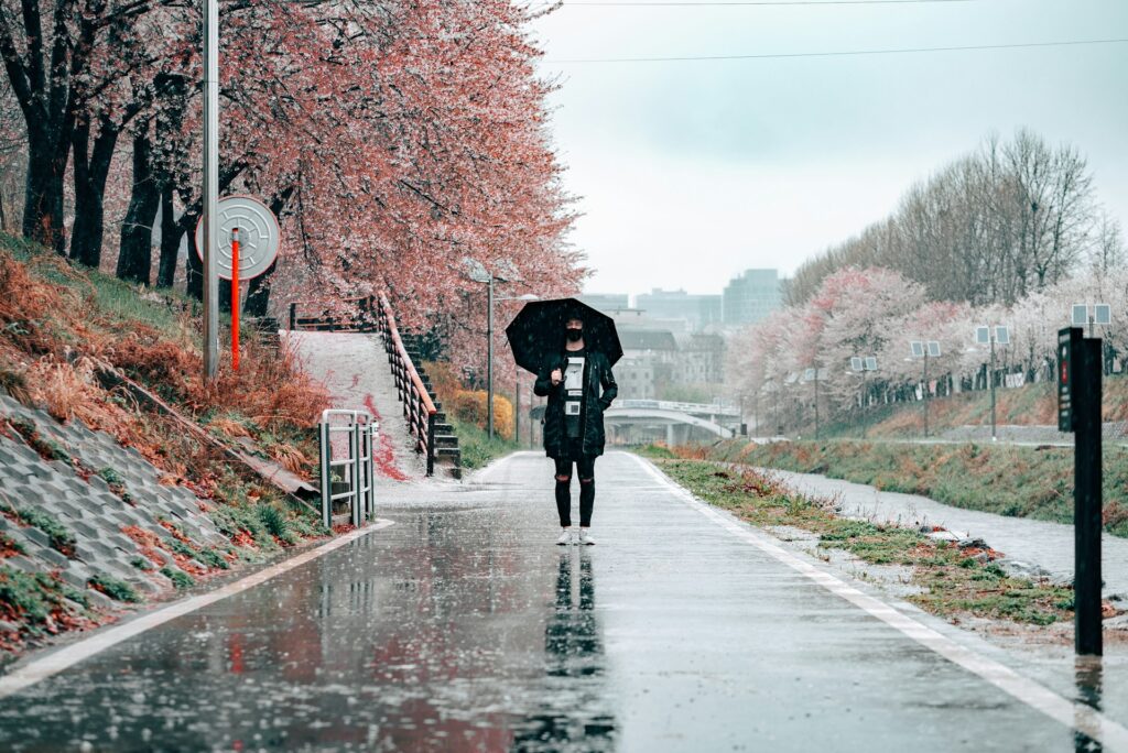 Rainy street scene in Kanazawa