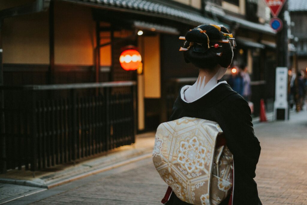 Traditional geisha-inspired scene in Kanazawa's historic district