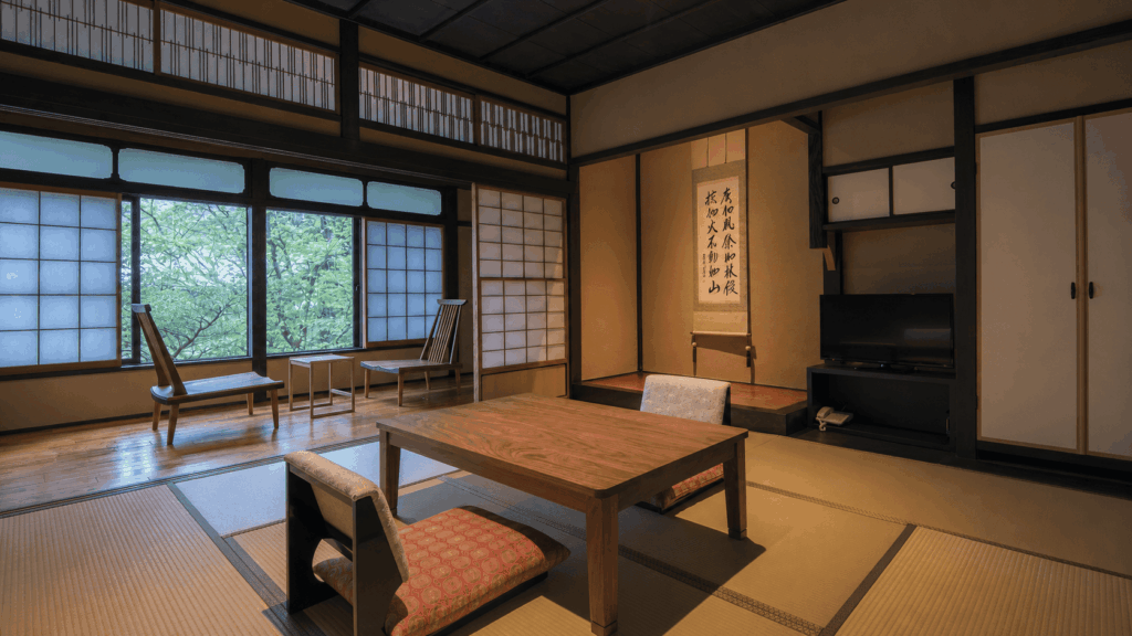 Traditional wooden interior at Matsuzakaya Honten