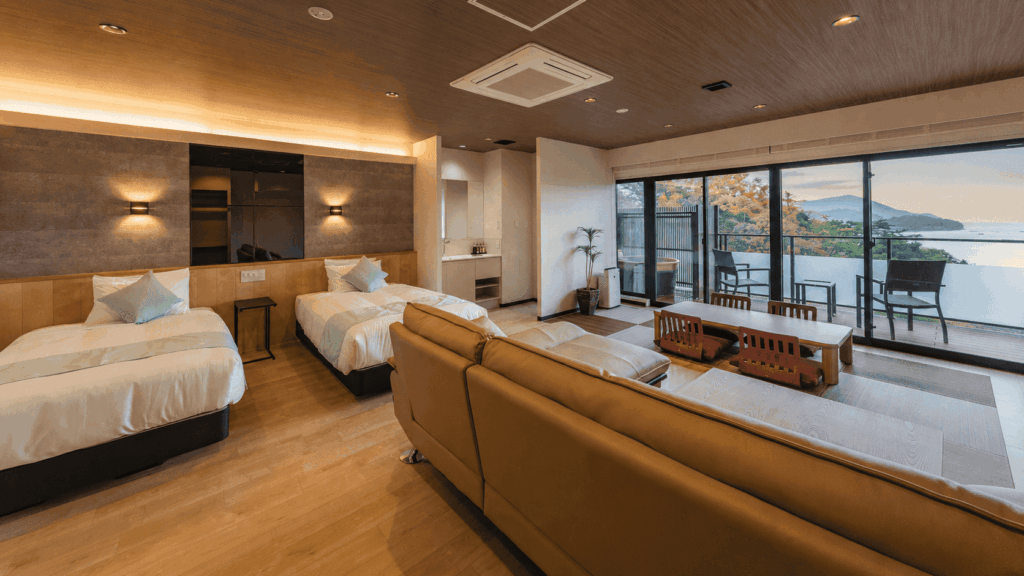 Ocean-view guest room at LiVEMAX RESORT Miyahama Onsen Ocean