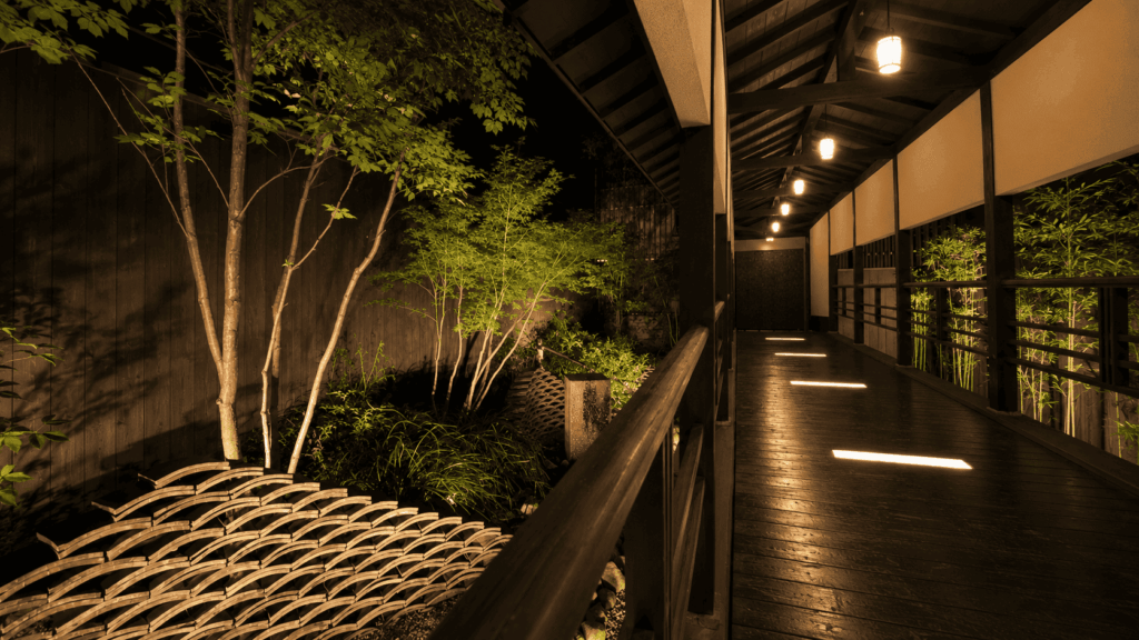 Illuminated garden corridor at Migiwatei Ochi Kochi