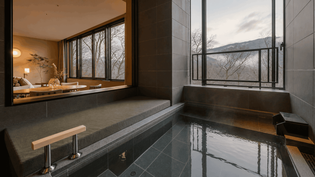 Modern suite with private natural onsen at Fufu Hakone