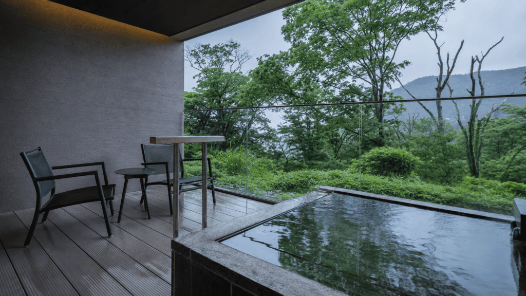 Balcony open-air onsen room at Hakone Gora KARAKU