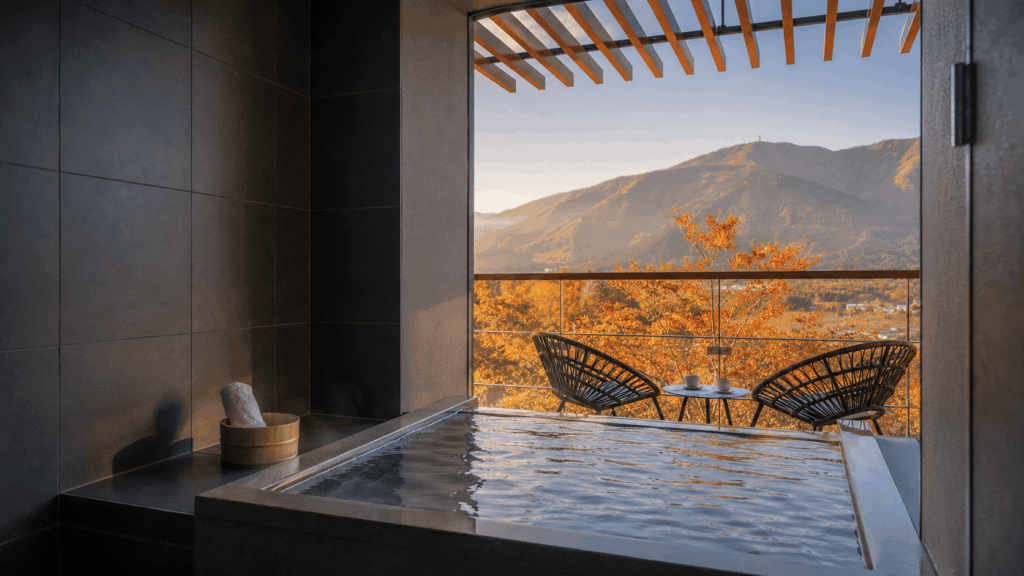Terrace private onsen at Hoshino Resorts KAI Sengokuhara