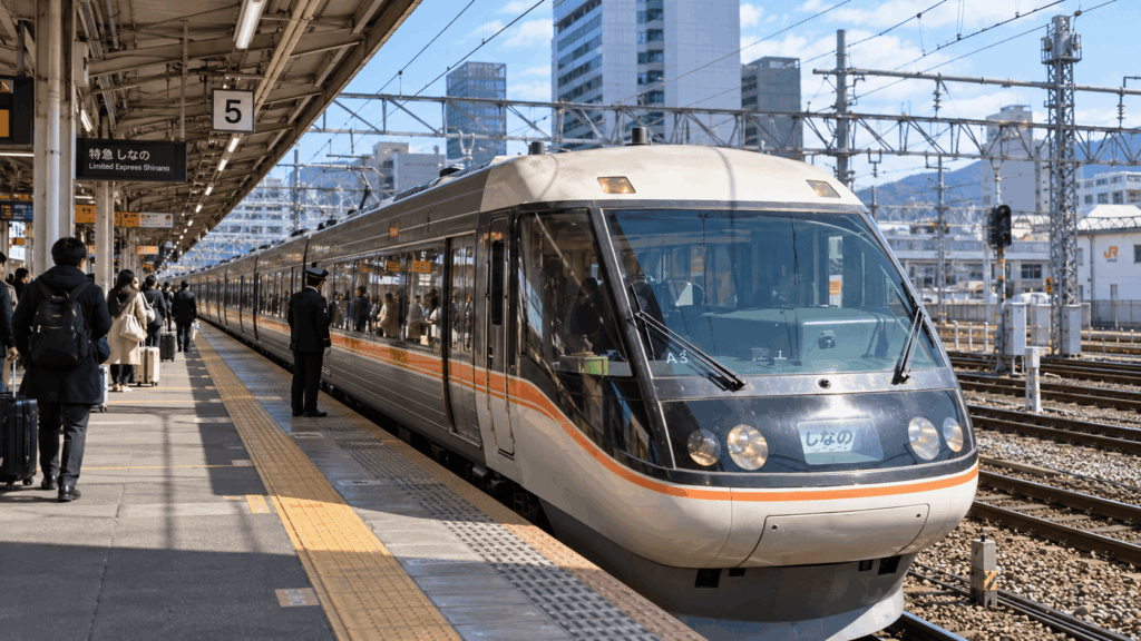 JR Limited Express Shinano train on the Chuo Main Line in central Japan