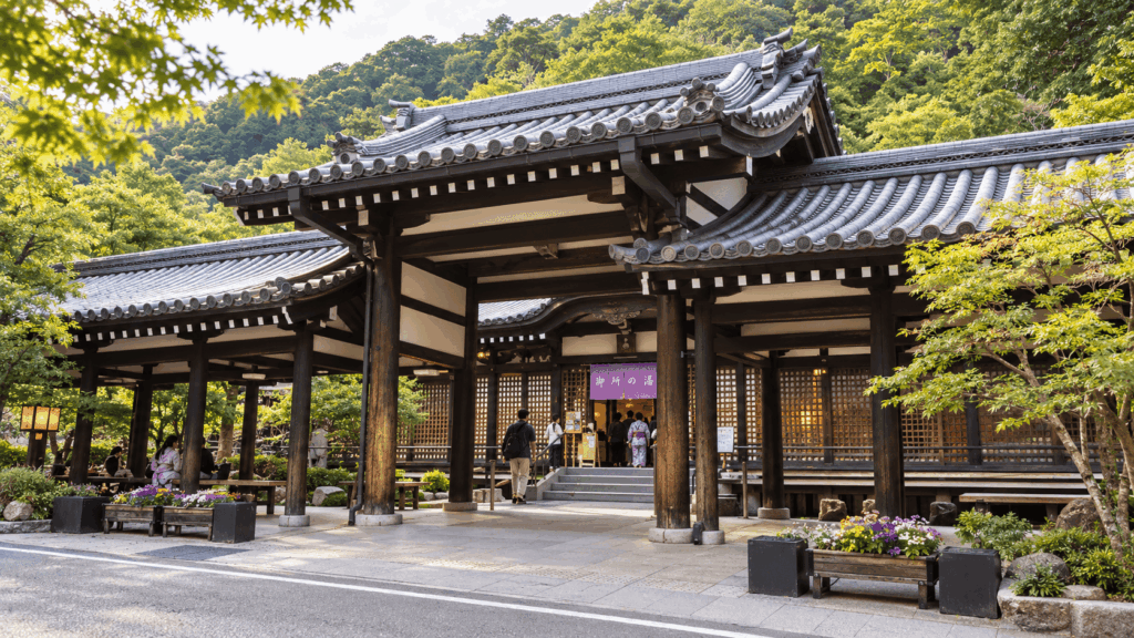 Traditional Japanese entrance of Goshono-yu public bath in Kinosaki Onsen