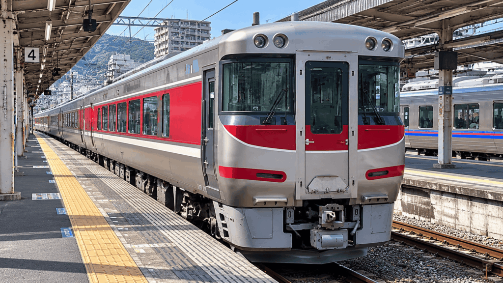 JR Limited Express Hamakaze train stopped at a station platform